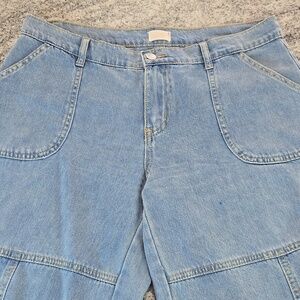 Simple Society Women's 29 Super Wide Leg Skater Baggie Cargo Toggle Hem Jeans